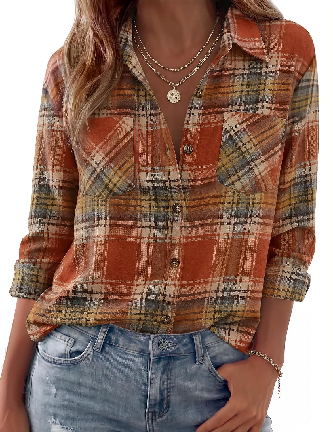 Zeagoo Women’s Long Sleeve Flannel Plaid Shirt